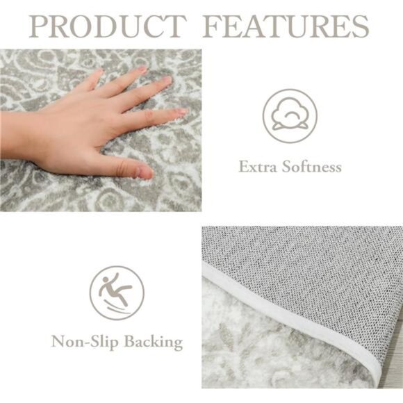 Vintage Medallion Hallway Runner Rug 8ft,Washable NonSlip Grey Kitchen RunnerRug - Picture 5 of 6